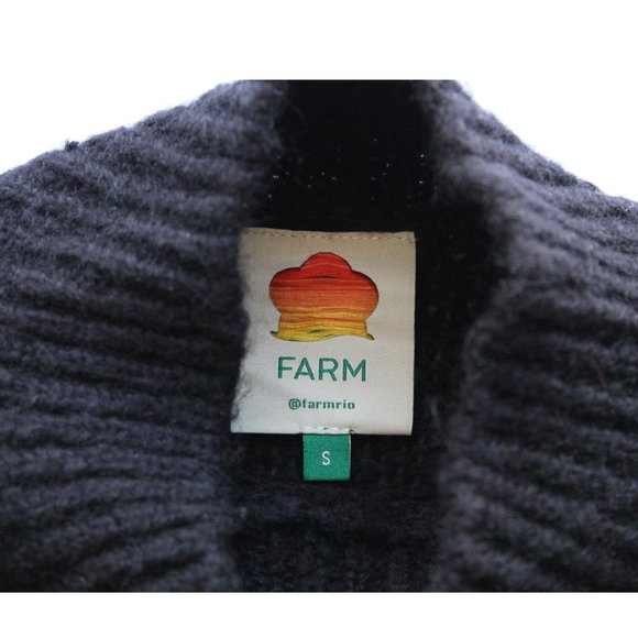 Farm Rio Black Handmade Flowers Sweater / Small / Black Floral Balloon Sleeve - Picture 8 of 9